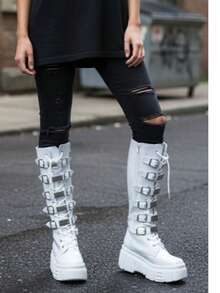 Botas de plataforma con evillas . - Blanco - Ver 7