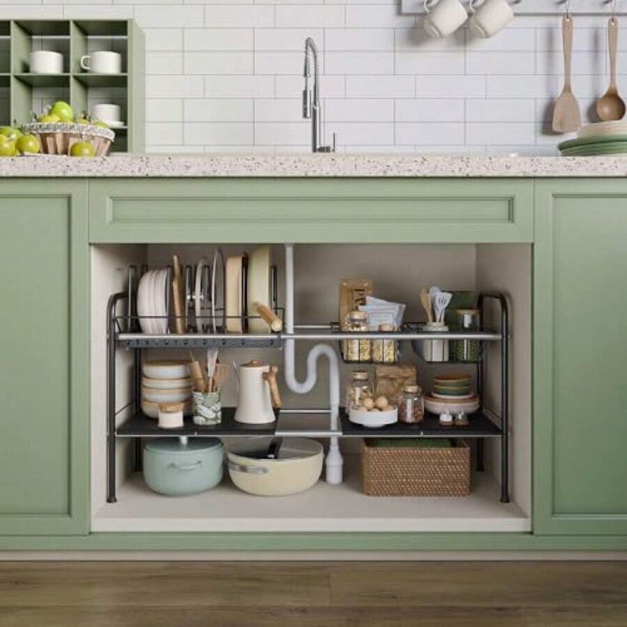 zxxNETEL Organizador Bao Fadero Estante de Cocina Expande de 2 Nive con 2 cestas mlicas 1 Organizador de Tapas de Ollas 7 Compartimentos Austab Adecuado para cocinas An 69.3-81 organizador de cocina - 4 Panelesorganizador de ollas y sartenes - Ver 1