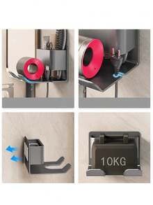 1pc Plastic Wall-Mounted Hair Dryer Holder - Bathroom Hair Dryer Storage Rack, No Drilling Required With Plug Hook - Multicolor - View 9