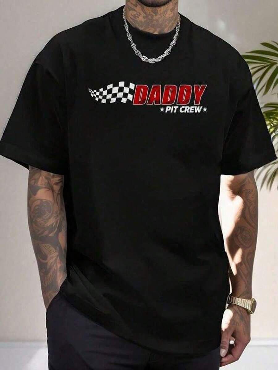 Shirts For Men Daddy Pit Crew Race Car Birthday Family Matching Pit Crew T-Shirt Print T-Shirt Casual Crew Neck Short Sleeve Comfort Tee Top For Spring & Summer Men's Clothing Men's Casual Print Round Neck Short Sleeve T-Shirt Men Women T-Shirt Print Tee - Black - View 1