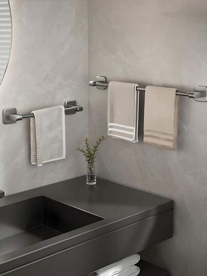 Toallero de baño de aluminio espacial, estante de almacenamiento de baño resistente al agua y al óxido, barra de toallas de baño minimalista nórdica