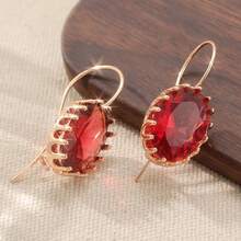 1 Pair Classic Minimalist Women's Earrings, Rose Red Oval Synthetic Cubic Zirconia Earrings, Elegant Earrings, Suitable For Wearing On Holidays And Weddings, Perfect Gift Choice - Rose Gold - View 8