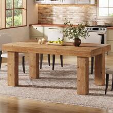 LITTLE TREE 63-Inch Solid Wood Dining Table For 4-6, Large Rectangular Kitchen Table With Heavy Duty Legs, Farmhouse Dinner Table For Dining Room, Living Room, 63" L X 31.5" W, Light Brown - 淺棕色 - 查看 6