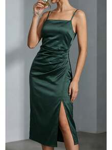Vestido elegante y sexy de fiesta verde para mujer, vestido de verano ajustado y delgado de moda, vestido de noche de cumpleaños con tirantes finos y estilo vintage - Verde Oscuro - Ver 1