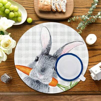 2 piezas/4 piezas/6 piezas Individuales de Pascua 2D, Conejo, Individuales de diatomita con patrón de cuadros de colores, regalo festivo, decoración festiva, adecuado para mesa de comedor, barra de café, decoración de temporada, alfombrilla de mesa lavable, decoración de habitación, posavasos, alfombrilla de escurrido, alfombrilla de mesa de cocina y comedor, decoración de fiesta interior y exterior, decoración del hogar, regalo ideal