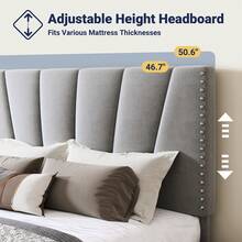 Allewie Full/Queen/King Size Bed Frame With Adjustable Velvet Upholstered Headboard, Rivet-Style Nailhead Trim Detail Platform Bed Frame, Wooden Slat Support, No Box Spring Needed, Easy Assembly, Grey - 灰色 - 查看 3