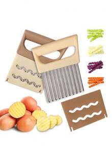 1 pieza Cortador de patatas ondulado multifunción con cubierta protectora de plástico, cuchillo de patatas ondulado creativo, rebanador de verduras ondulado, cortador de patatas fritas onduladas, herramienta de corte de cocina multiusos, máquina de hacer patatas fritas, regalo para Acción de Gracias/Navidad/Halloween - Multicolor - Ver 1