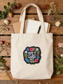 1pc "What If It All Works Out?" Inspirational Embroidered Patch With Floral Design, Positive Quote Motivational Mental Health Iron-On Embroidery Applique, Suitable For Hats, Bags, Backpacks, Jackets, Uniforms, Affirmative DIY Patch Gift For Difficult Times And New Beginnings - Square - View 3