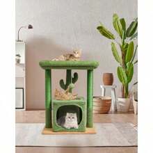 27" Cactus Cat Tree For Indoor Cats Green Activity Tower With Scratching Posts Modern Kitten Condo With Plush Perch And Hanging Ball For Play - màu xanh lá - Xem 6