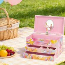 Colorful Girls' Musical Jewelry Box | 3 Drawers, Ballerina & Unicorn Jewelry Set | Waltz Of Flowers Tune Gift - Hồng - Xem 3