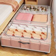 2/1pc Transparent Wheeled Bed Bottom Storage Box, Multifunctional Room Storage Box, Foldable Clothing Storage Box, Large Capacity Waterproof Storage Box, Bottom Wheel Movable, Saving Room And Wardrobe Space, Clothing Storage Box - White - View 3