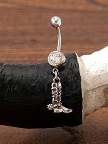 1件西部牛仔风格肚脐环，牛仔帽、牛仔靴、西部马肚脐钉，蓝色绿松石装饰西部肚脐不锈钢人体穿刺饰品 - 彩色 - 查看 14