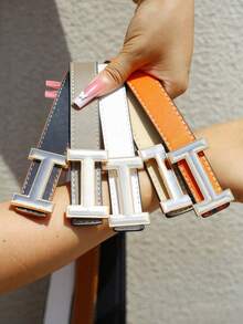 1.4 Cm Wide New Women's Belt With Korean Simple Design And Gold "H" Shaped Cross Buckle - Multicolor - View 4