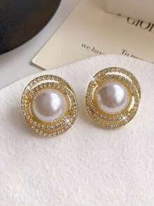 一对时尚复古奢华几何圆形耳钉，适合少女日常及节日佩戴 - 圓形 - 查看 4