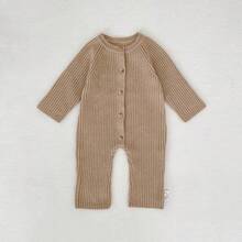 New Autumn/Winter Baby Knitted Jumpsuit, Unisex Infant Thick Ribbed Romper, Fashion Versatile Knitted Bodysuit - Khaki - View 5