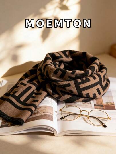 Moemton 2026新款韩版纯色流苏冬季围巾，女士保暖针织围巾，高品质秋冬连衣裙围巾