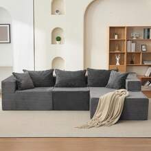 Techigher Comfy Cloud Sectional Couch With Chaise, L Shaped Sofa, Fluffy Couches For Living Room, Modular Sofa Couch & Bed, No Assembly Required - Gray, Right Facing Chaise - View 3