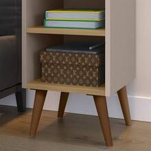 Kit With 2 Units Of Bedside Tables With Retro Legs And Cell Phone Holder And Compact Bedroom Organizer Max - 咖啡棕 - 查看 7