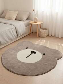 1pc Cute Brown Bear Head Shaped Rug, Asymmetrical Animal Head Decorative Carpet, Bedroom Decor, Small Rug, Carpet, Home Decor, Living Room Rug, Living Room Small Rug, Bedroom Rug, Living Room Home Decor, Outdoor Rug, Washable Rug - Multicolor - View 2
