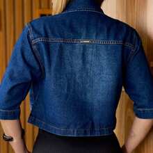 Women Denim Jackets & Coats - 深色水洗藍 - 查看 3