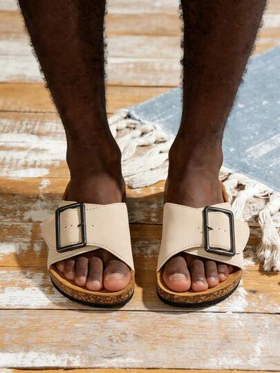 Men's Adjustable Polka Dot Slip-On Sandals, Simple Square Buckle Design, Breathable, Soft Cork Texture, Suitable For Outdoor, Beach, Home & Casual Wear, Spring/Autumn/All Season