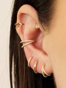 1 件双层耳骨耳环/耳钉，18K 镀金，低过敏性且轻便，316L 不锈钢鼻环，镶嵌锆石，鼻中隔环，耳骨穿孔饰品，耳廓耳环，耳屏耳环，耳垂耳环，金/银可选，18G/16G，8mm/10mm。 - 金黃色 - 查看 7