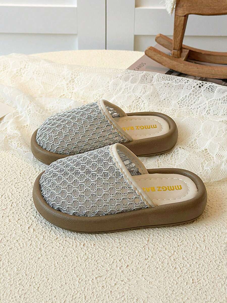 1 Pair 2026 Summer New Kids Lace Slippers, Girls Soft Bottom Breathable Closed Toe Mules, Fashionable Casual Shoes - Silver - View 1