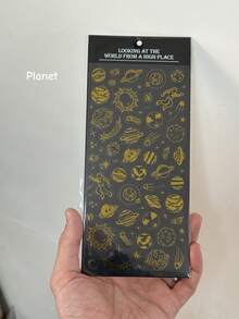 1pc Metallic Planet Pattern Sticker, Versatile Creative Sticker For DIY Crafts, Painting Decoration, Essential For Back To School Season School Supplies - Gold - View 13