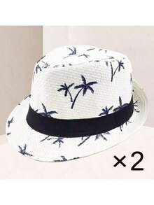 1pc Summer Sun Hat, Korean Fashion British Style Hat, Suitable For Men, Fashionable Beach Sun Hat, Multiple Colors Available, Machine Washable - Leaf Straw Hat - View 19