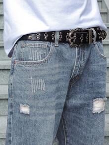 Men's Ripped Jeans Relaxed Fit Straight Leg Distressed Vintage Denim Pants Y2K Hip Hop Skater Streetwear Casual Trousers - 淺色水洗藍 - 查看 6