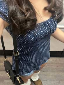 Tops De Mujeres For Going Out Cap Short Sleeve Scoop Neck Tees Dots Print  Pelpum Top Shirt Harajuku Vintage Clothes Y2K Loungewear - 藍色 - 查看 4