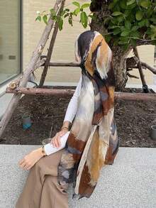 1pc Bohemian Style Leopard Print Warm Fuzzy Scarf/Shawl For Women, Suitable As Gift And Daily Use - Khaki Gray - View 3