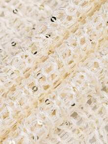 Yuwenier Sexy Hollow Out Sheer Sequin Embellished Crochet Cover-Up Batwing Long Sleeve Loose Fit Tops Rave Party Outfits For Women - Apricot - View 9