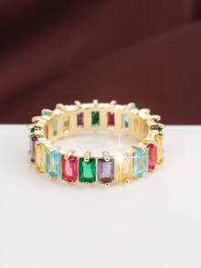 1pc Minimalist Geometric Design Cubic Zirconia Inlaid Women's Ring, Casual Gift Design - Multicolor - View 8