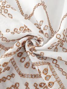 EARO 女士白色长款刺绣半身裙，松紧腰设计，休闲无弹面料，时尚宽松，优雅百搭 - 白色 - 查看 6