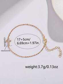 1 pieza Pulsera de cadena con colgante de cruz de moda para hombres, diseño único y creativo adecuado para uso diario y fiestas - Amarillo Oro - Ver 6