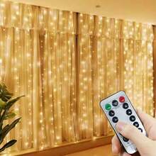 1 pieza Luces de cortina de cadena LED alimentadas por USB, 8 modos de iluminación, control remoto, adecuadas para boda, cumpleaños, fiesta, Pascua, Ramadán, Día de San Valentín, decoración y iluminación para fiesta individual - Luces de cortina alimentadas por USB - Ver 23