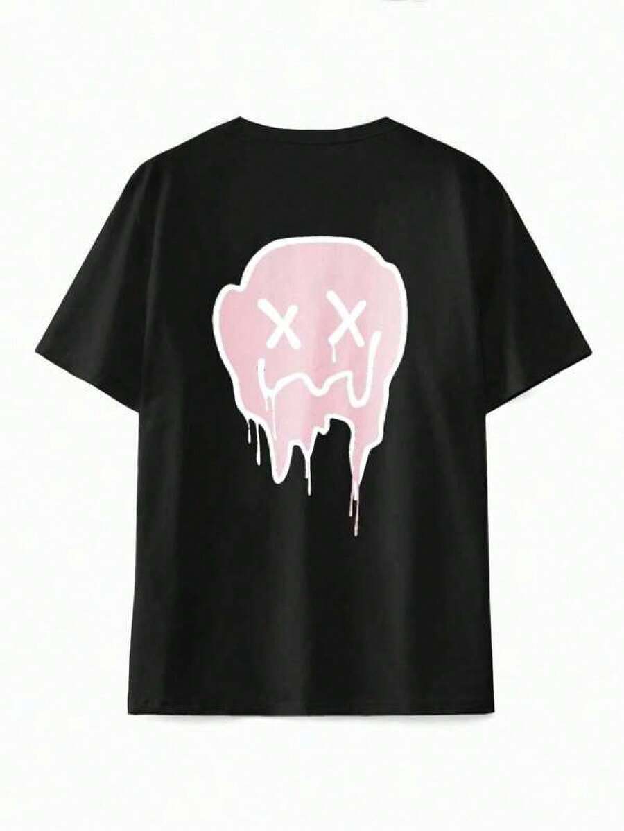 Mens Tshirts Shirts  Men's Printed Round Neck Short Sleeve T-Shirt, Summer Men's Pure Cotton T-Shirt Effortless Styling, Showcase Your Unique Style Men's Fashion Print Casual T-Shirt Casual Summer T-Shirt, Comfortable Outdoor Casual Wear - 黑色 - 查看 1