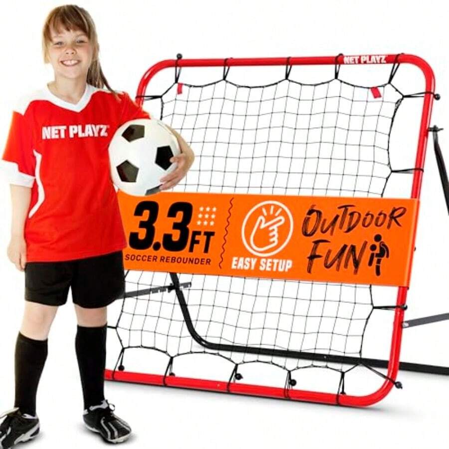 Superior Bronz Soccer Rebounder Rebound Net Kick-Back 3.3X3.3FT Football Training Gifts Aids Equipment For Teens All Ages Portable 6 Adjustable Angles - Red - View 1
