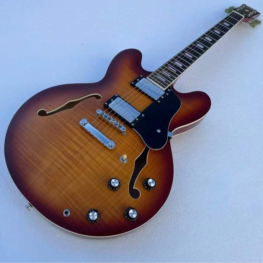 6 Strings Jazz Guitar Guitarra Flame Maple Top Glossy Finished Chrome Hardwares H-H Pickups 24.7" Scale Length 22 Frets Rosewood Fretboard - 彩色 - 查看 1
