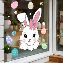 1pc Creative Easter Window Sticker, Featuring A Bunny And Easter Egg Design, Reusable Vinyl Glass Decal, Suitable For Home Living Rooms, Offices, Shop Window Displays, And Spring Party DIY Wall Decoration. - multicolor - View 6