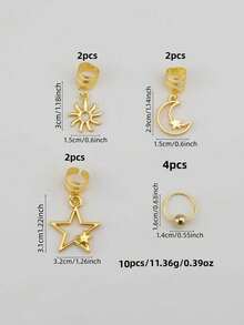 10件套女孩编织发饰组合，月亮星星发夹，时尚个性化编织装饰，金属吊坠，Y2K派对，朋克风礼物，适合女孩，音乐节，女孩发饰，派对装饰，金色金属饰品，礼物，旅行，女孩礼物，发饰 - 彩色 - 查看 5