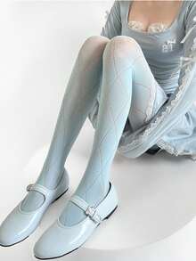 1 Pair Retro Large Diamond Hollow Tights, Slimming Fishnet Leggings With Diamond Jacquard Pattern, Stretchy Sexy Fishnet Stockings/Tights/Leggings, Suitable For Various Occasions - Baby Blue - View 2