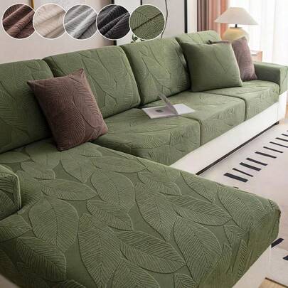 1pc Plush Jacquard Anti-Slip Sofa Seat Cushion Cover, Soft & Skin-Friendly Modern Style, Pet-Proof & Elastic Sofa Slipcover, Suitable For L-Shaped Com