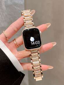 1pc Women's Fashion Rose Gold Metal Band, Compatible With IWatch 38mm 40mm 41mm 42mm 44mm 45mm 46mm 49mm, Luxury Double Chain Strap, Creative Stainless Steel Band, Compatible With Apple Watch Series Ultra 3/2/1 11 10 9 8 7 SE3 6 5 4 3 2 1, Stylish Smart Watch Band, Compatible With Apple Watch Bands - Pink - View 15