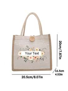 1pc Customizable Flower Decor Handbag, Beach Bag, Teacher Bag, Women's Bag, Bride Bag, Bridesmaid Bag, Customizable With Personalized Text And Letters, Suitable For Bridesmaid Gift, Wedding Gift, Teacher's Day Gift - Multicolor - View 7