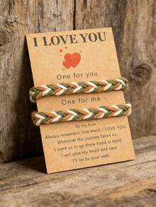 diffone Set de 2 piezas Pulsera de cuerda trenzada a mano estilo antiguo ajustable para hombres y mujeres, pareja, como regalo de joyería para el Día de San Valentín - Marrón - Ver 4