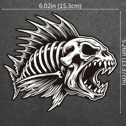 Outdoor Skelett Fisch Aufkleber - Wasserfest PVC matte Oberfläche, Cartoon Anime Design, selbstklebende asymmetrische Form für Auto & Angelkasten Dekoration - Angelbegeisterte Ausrüstung, Angelaufkleber, verspieltes Grafikdesign, Vinyl, DIY Dekorateure