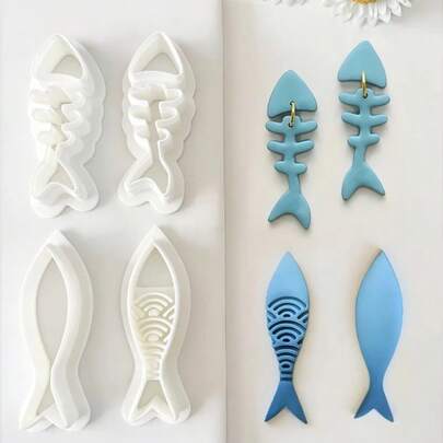 4Pcs Fish & Fishbone Polymer Clay Cutters – Minimalist Ocean Theme Shapes, Boho Chic Craft Essentials For DIY Earrings, Modern Jewelry Charms, Beach Decor & Unique Gifts For Sea Lovers