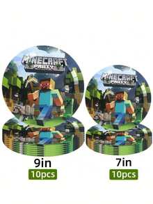 40/80件套我的世界主题派对用品，7英寸和9英寸一次性纸盘套装，适用于节日、万圣节、家庭聚会、婚礼和生日派对 - 彩色 - 查看 12